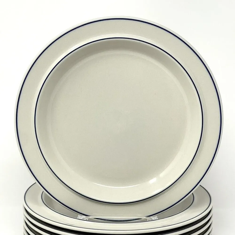 Arabia Finland Saimaa White Blue Rim Vintage 1980's Stoneware Dinner Plate 10
